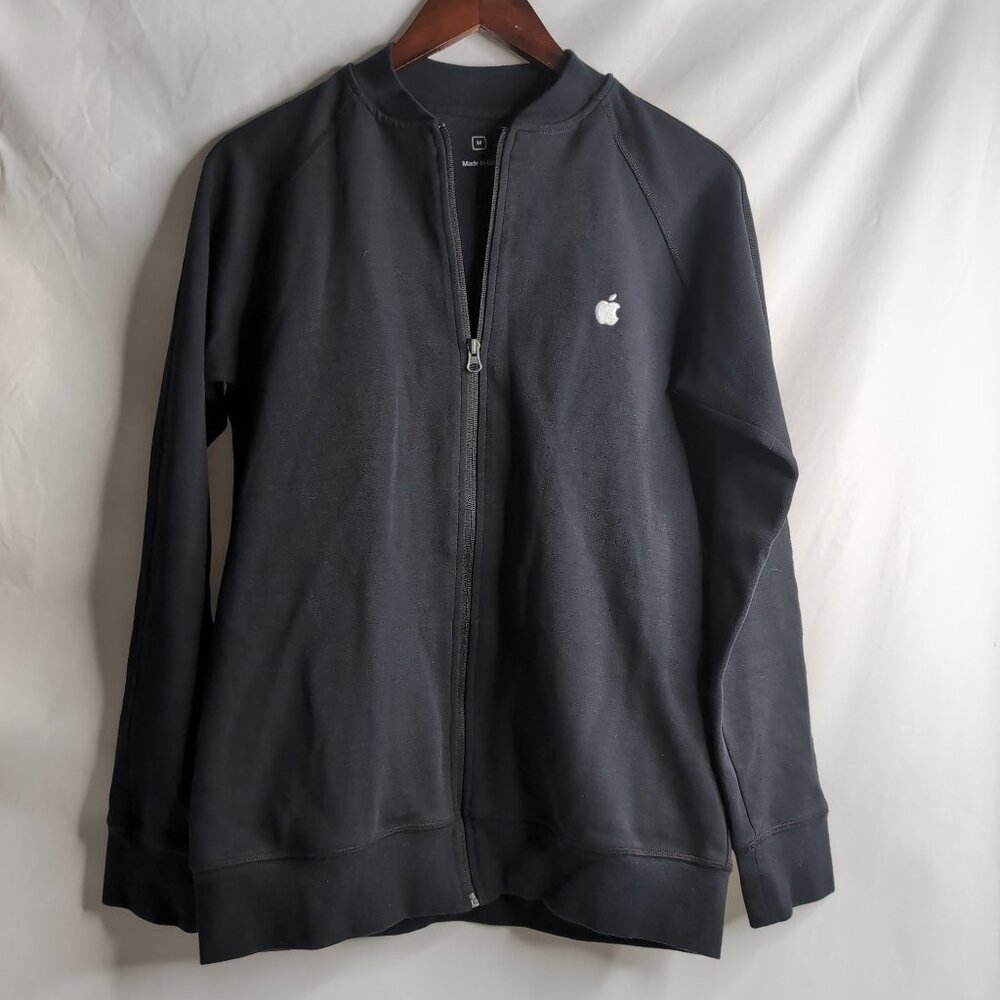 APPLE Men's Black Full Zip Jacket Embroidered White Apple Logo, Size Medium